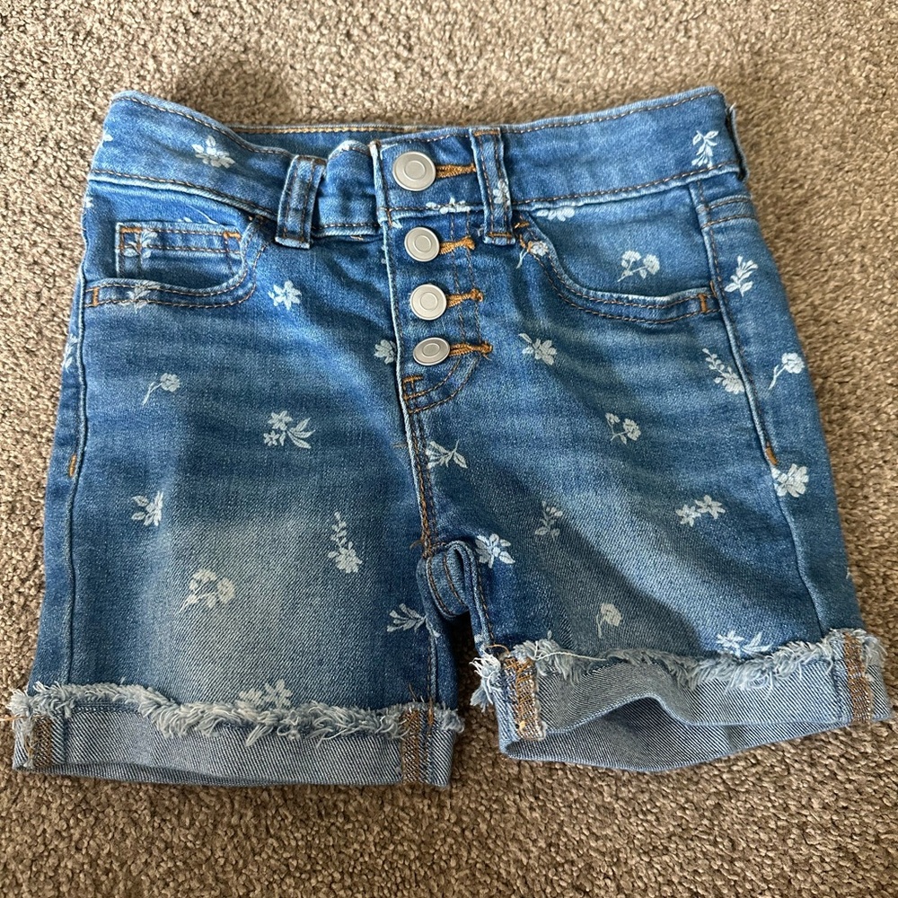 Blue Distressed Denim Shorts with Rolled Hem